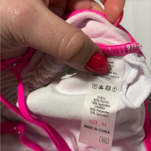 2/$35 NWOT Swim Suit Bikini Slimming Waist Bands Pink Trendy Size M Padded Bra - Picture 6 of 8